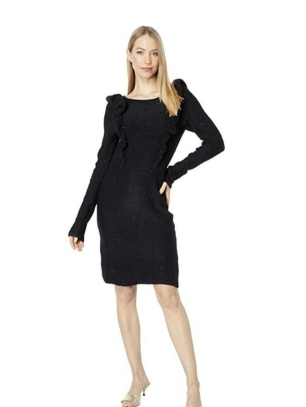 Lilly Pulitzer Black Sparkle Ruffle-Front Long Sleeve Dress